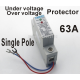 63A 230V Household single pole automatic recovery reconnect over voltage and under voltage protection device