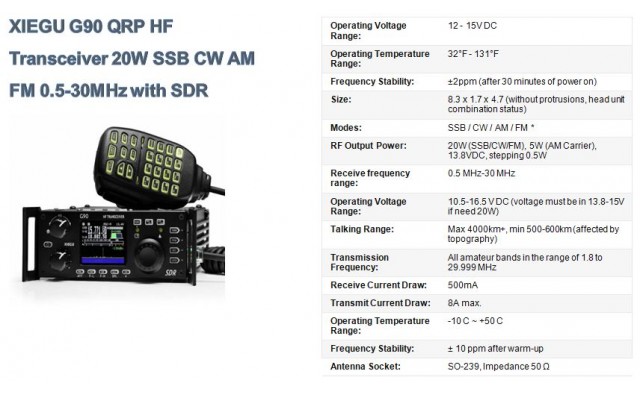 XIEGU G90 QRP HF Transceiver 20W SSB CW AM FM 0.5-30MHz with SDR